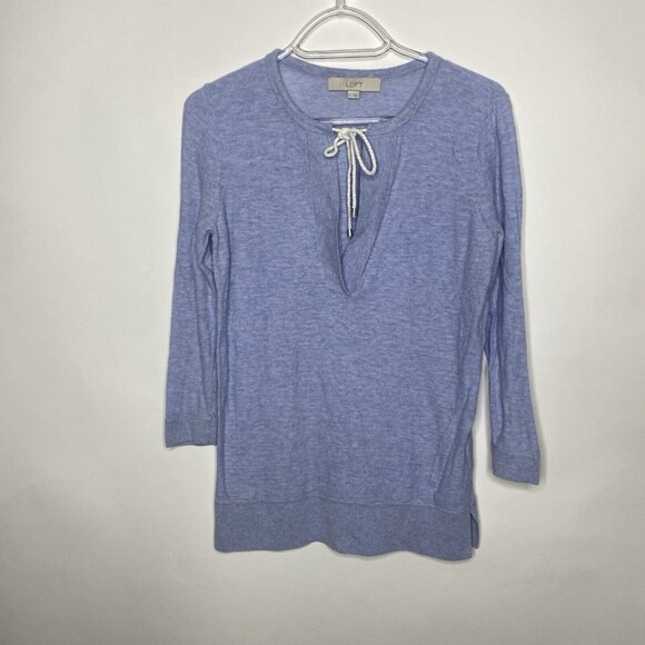 LOFT Sweaters - LOFT Sweater Women S Light Blue V-neck Drawstring Long Sleeve Slit Hem